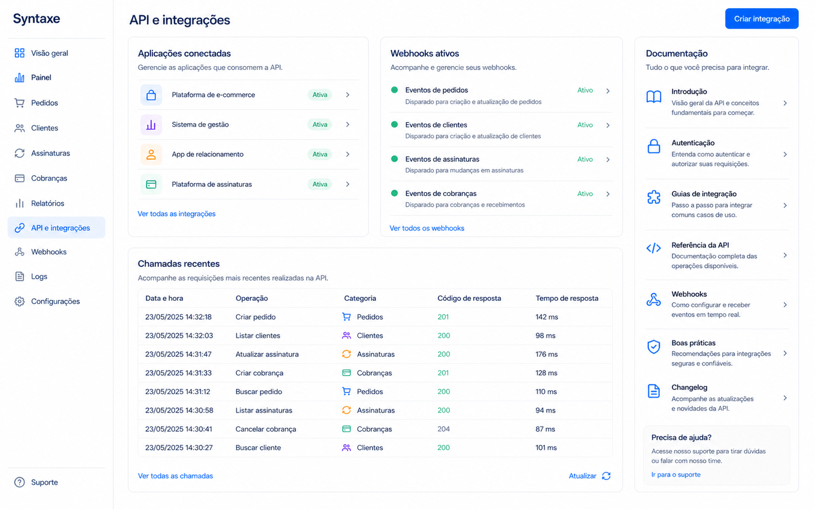 Endpoints claros, resposta em JSON