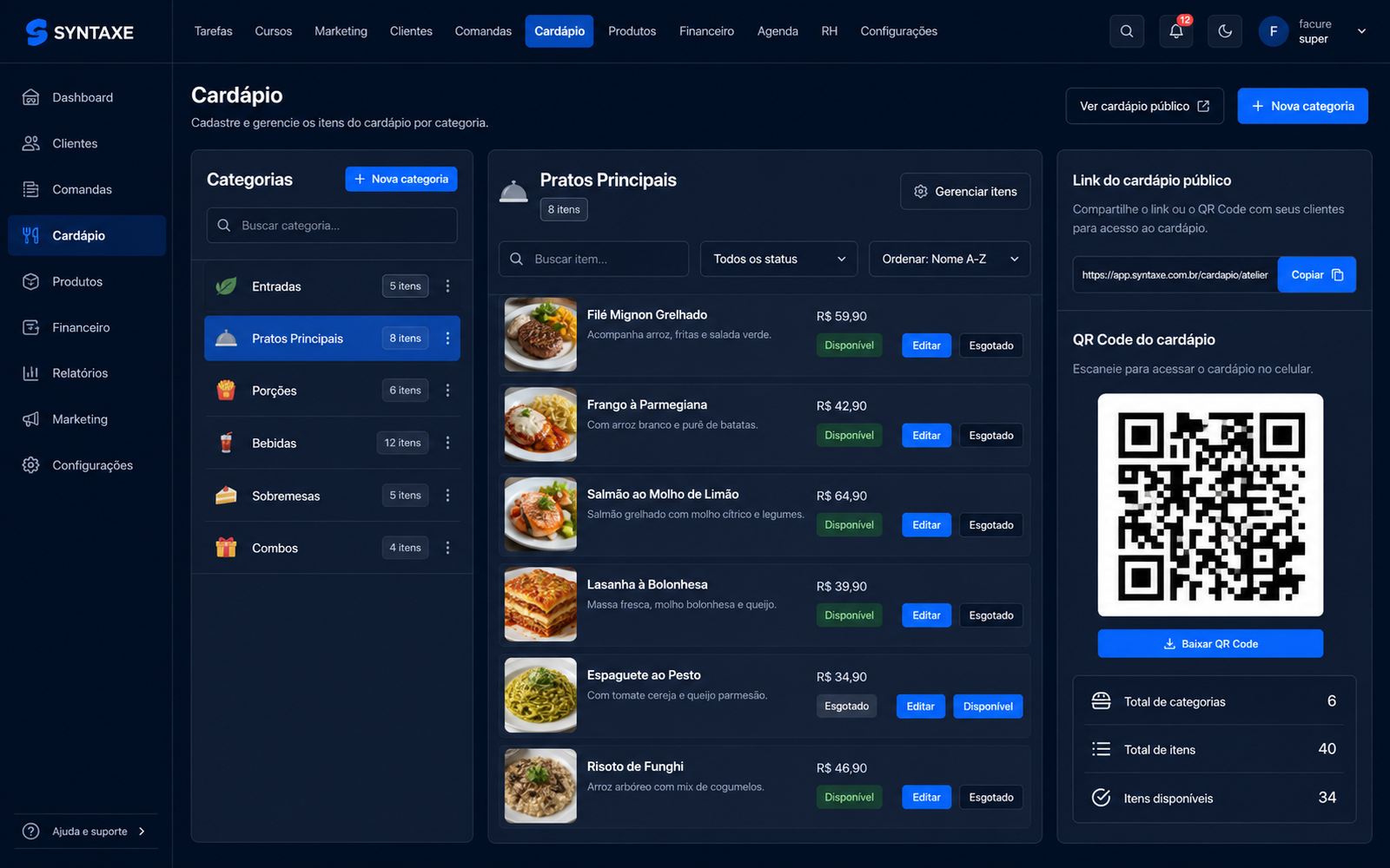 Itens e disponibilidade atualizados em um só lugar
