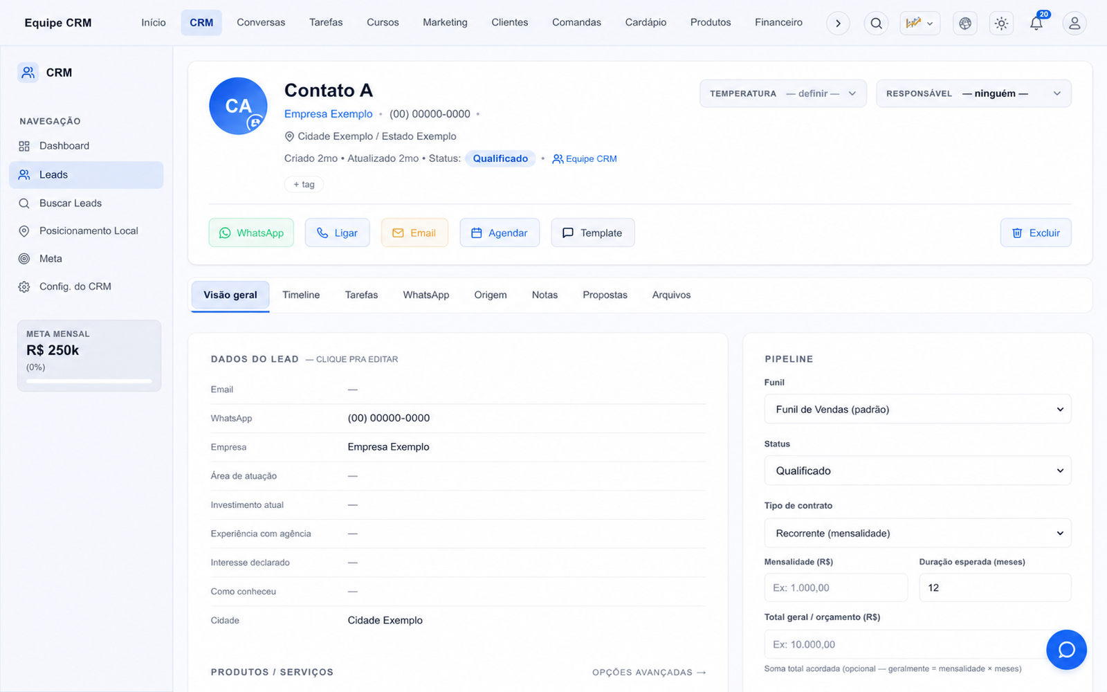 O evento carrega o estágio do lead no CRM