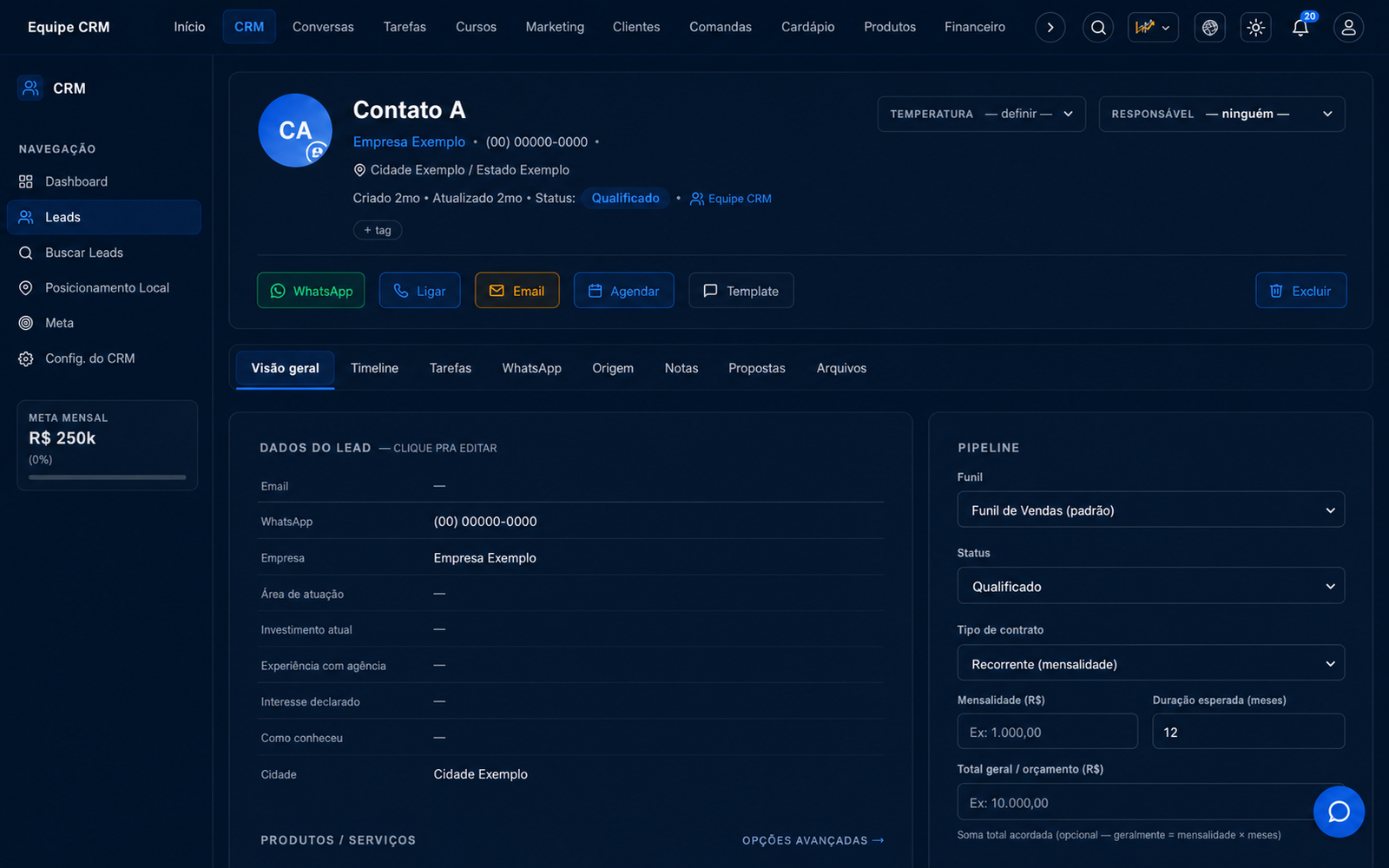 O evento carrega o estágio do lead no CRM