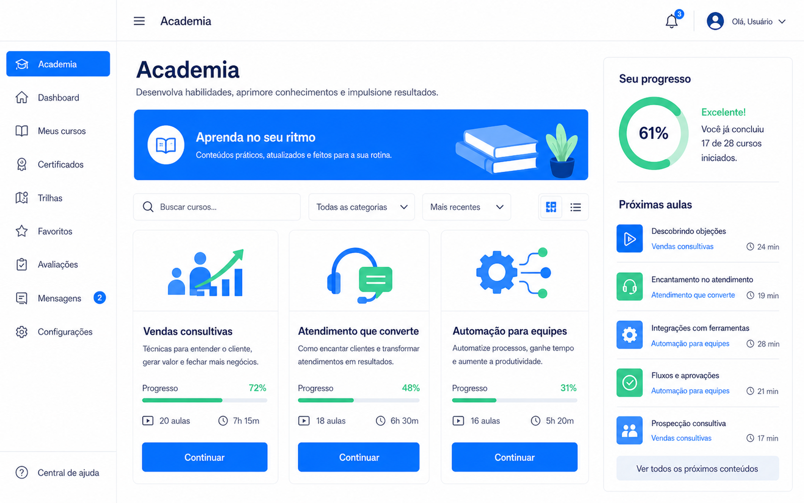 Aluno e comprador no mesmo painel