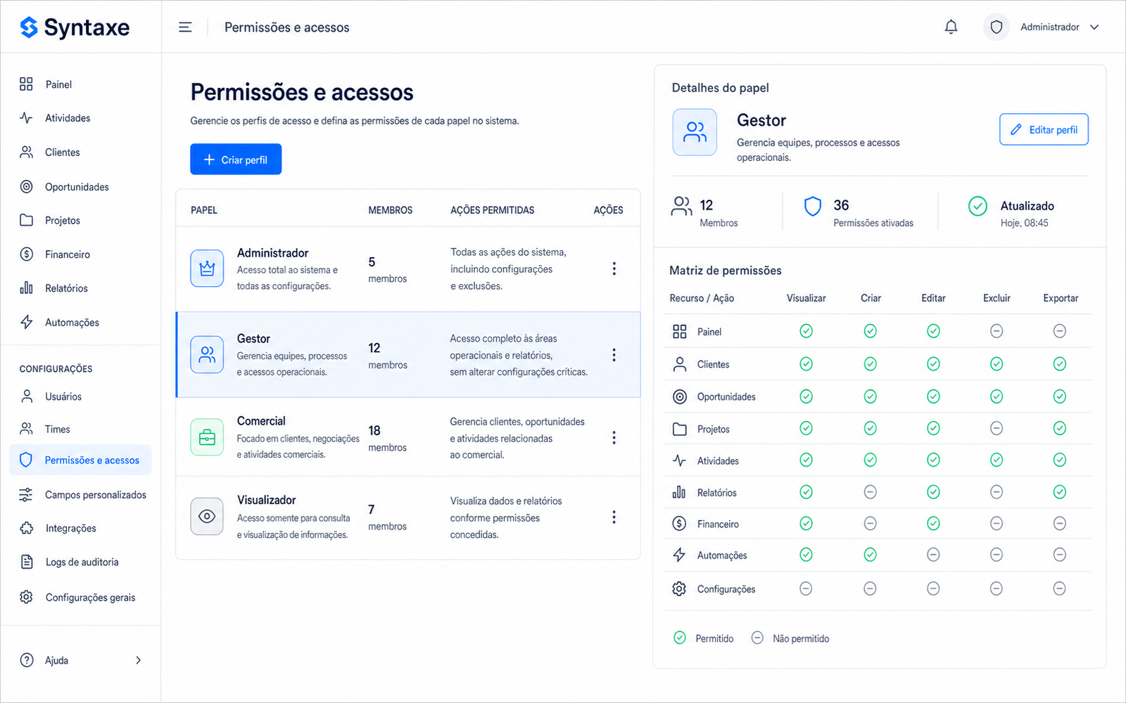 Liberar ou bloquear até a sub-aba